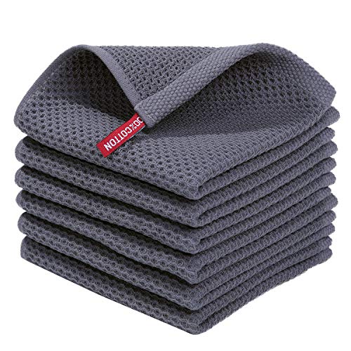 Homaxy Dark Grey 100% Cotton Dish Cloths, 6-Pack, 12×12″