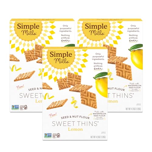 Simple Mills Lemon Sweet Thins, Paleo, Nutrient Dense Cookies, 4.25 oz (3-Pack)