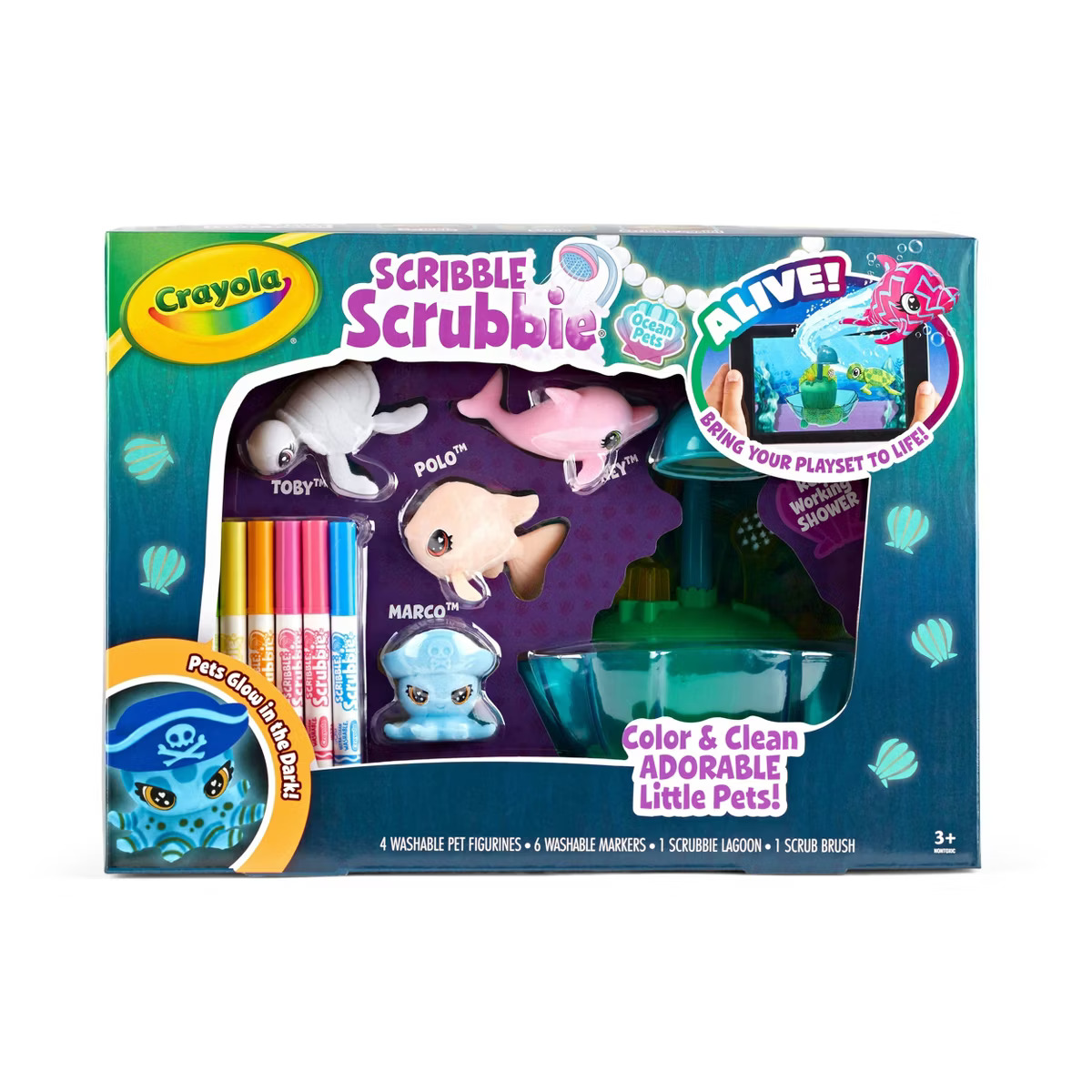 Crayola Scribble Scrubbie Glow Lagoon Pets, Sea Animal Toys, 3+