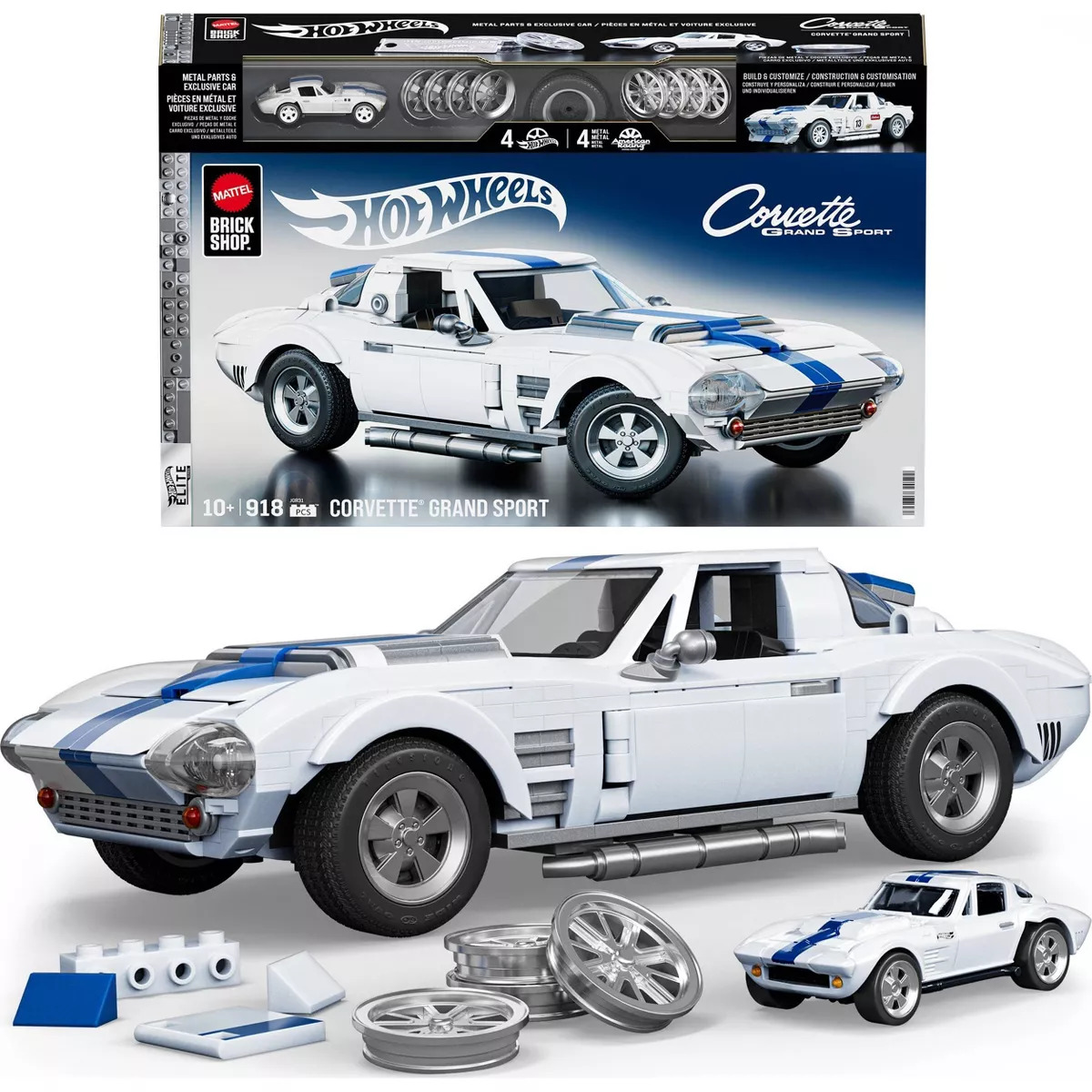 Mattel Brick Shop Hot Wheels Corvette Grand Sport Building Toy Kit, 918pc