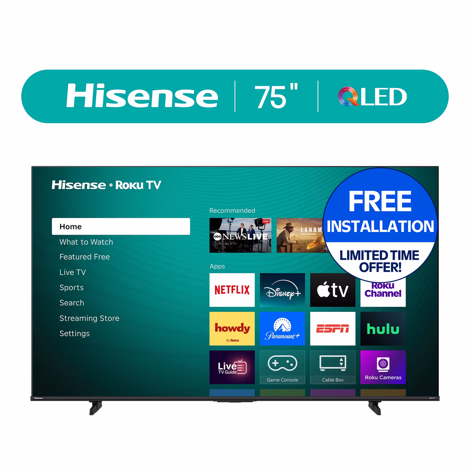 Hisense 75″ Class H5 Series QLED 4K UHD Roku Smart TV