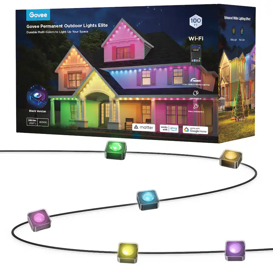 Govee  WiFi RGBIC Outdoor Permanent String Lights 100ft Black