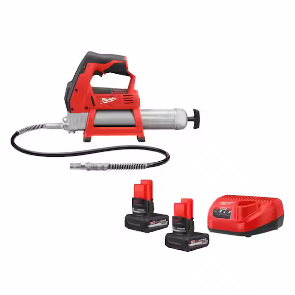 M12 12V Lithium Ion Cordless Grease Gun with 2, 5.0 Ah Battery Pack Starter Kit