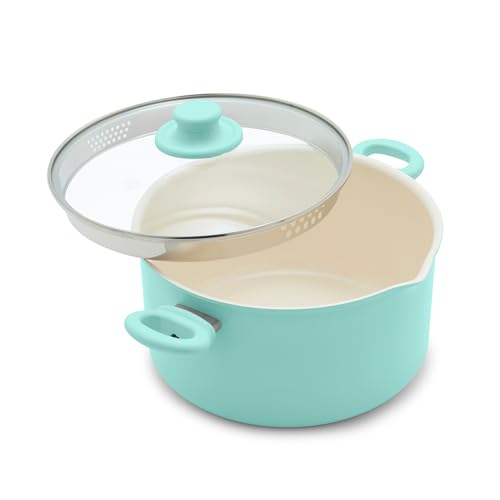 GreenLife 6QT Nonstick Stockpot with Strainer Lid, Turquoise