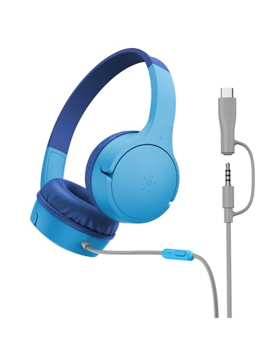 Belkin Kids Wired Headphones with Mic & Stickers – Blue