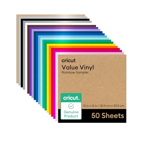 Cricut Permanent Vinyl, 50ft Rainbow Sampler (50 Sheets)