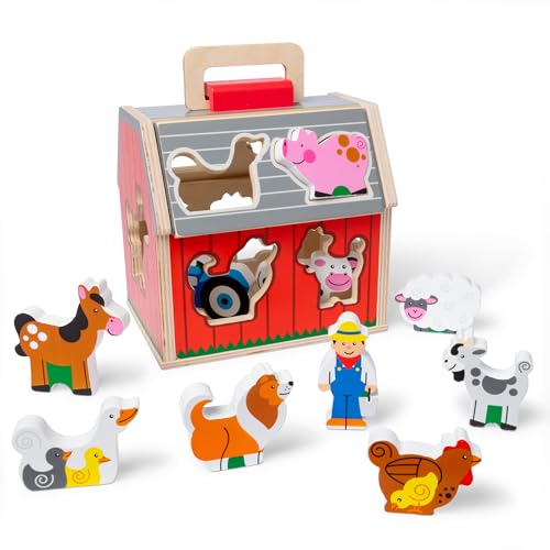 Melissa & Doug Portable Wooden Barn Playset for Toddlers