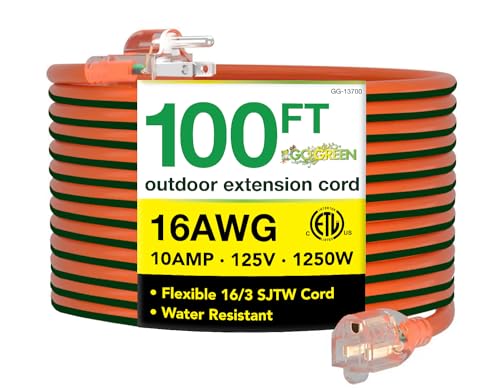 Go Green 100ft Outdoor Heavy Duty Extension Cord SJTW