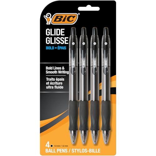 BIC Glide Bold 1.6mm Black Ballpoint Pens, 4-Pack Retractable