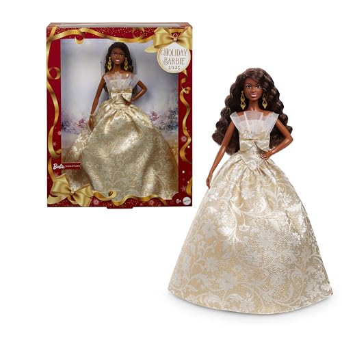 2025 Barbie Holiday Doll with Black Hair in Silver Gown