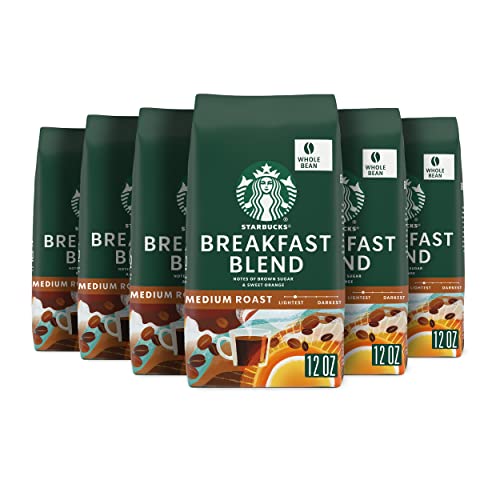 Starbucks Breakfast Blend Whole Bean Coffee, 6 Bags (12 oz)