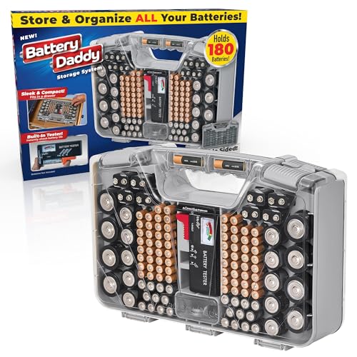 Ontel Battery Daddy Organizer Case, Holds 180 Batteries, Warm Grey
