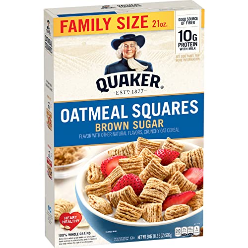 Quaker Oatmeal Squares Cereal, Brown Sugar, 21oz Box