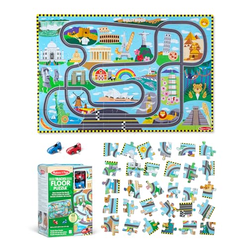 Melissa & Doug World Race Puzzle & Wind-Up Cars (48 Pcs)