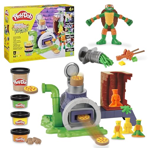 TMNT Play-Doh Pizza Set with 4″ Mikey Figure for Kids