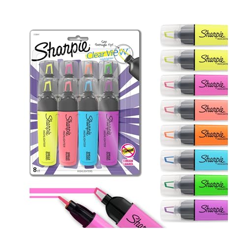 Sharpie Clear View Chisel Tip Highlighter Set, 8 Colors