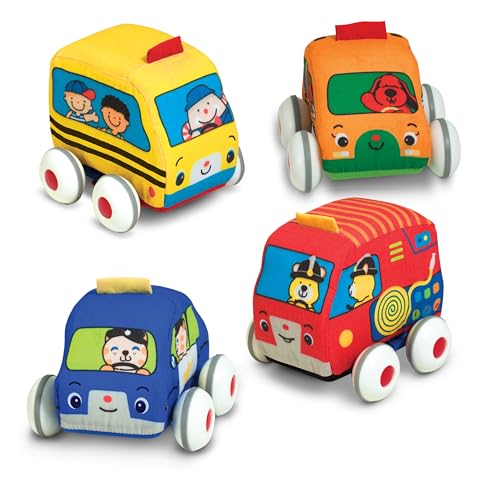 Melissa & Doug Pull-Back Vehicle Set – 4 Soft Toy Cars