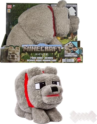 Mattel Minecraft Dennis The Wolf Plush with Sound & Feeding Action