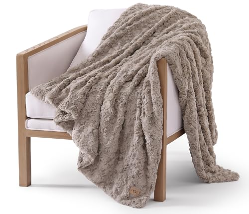 UGG Adalee Faux Fur Throw Blanket, 50″ x 70″, Oyster Brown
