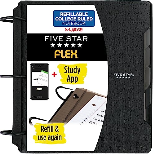 Five Star Flex Refillable Notebook with TechLock Binder, Black