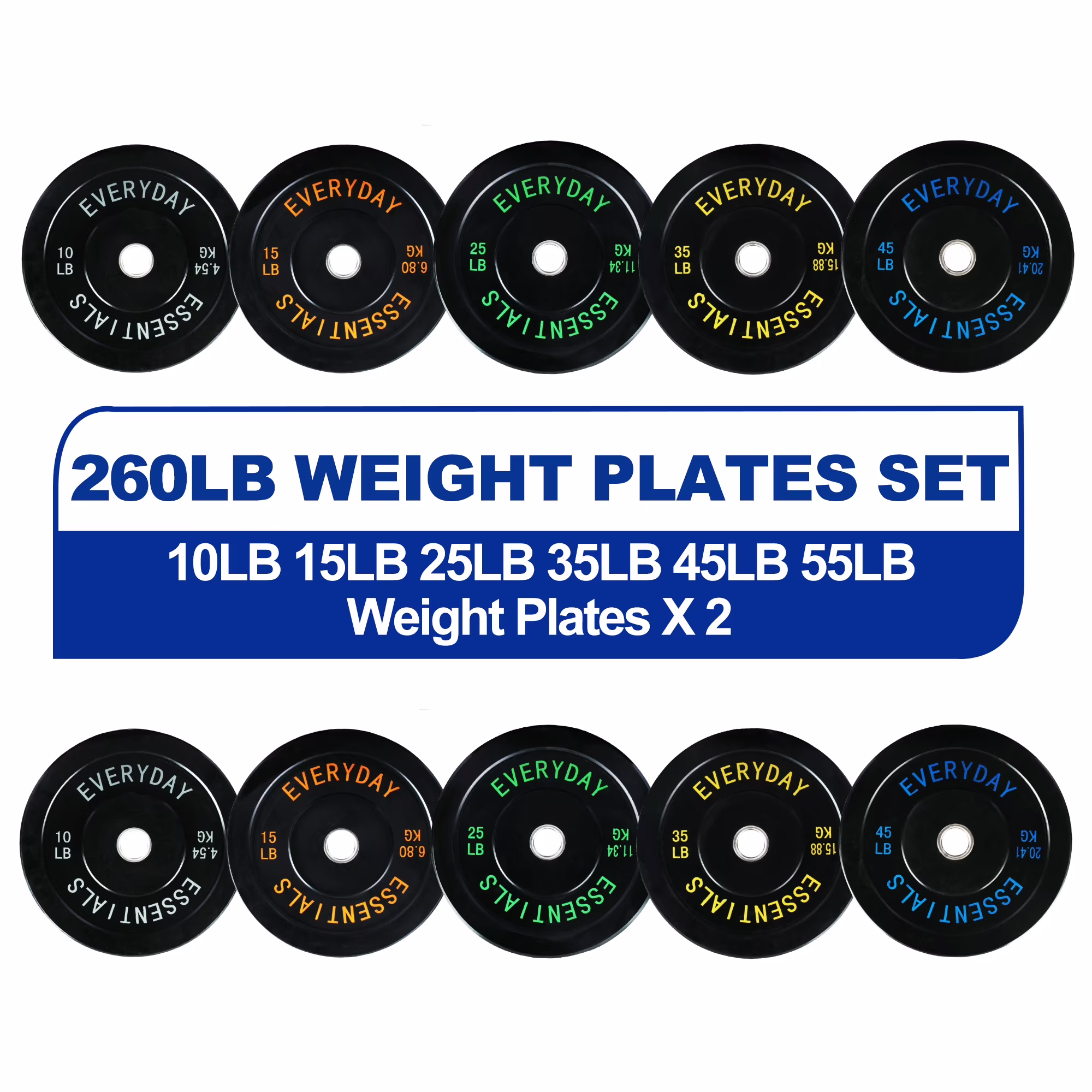 BalanceFrom Olympic Bumper Plate Weight Plate with Steel Hub, Black, 260 lbs Set
