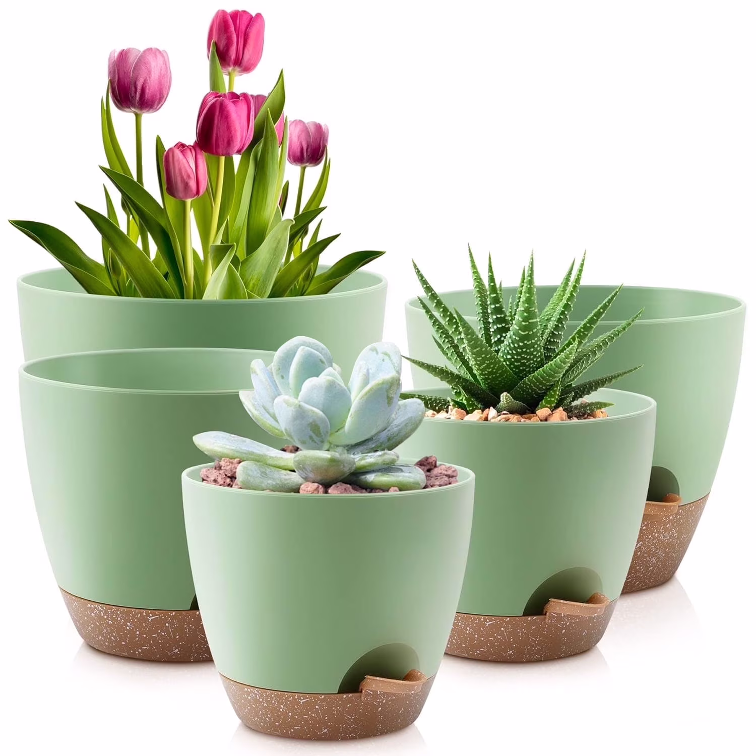 FOUKUS Set of 5 Self-Watering Plant Pots with Drainage