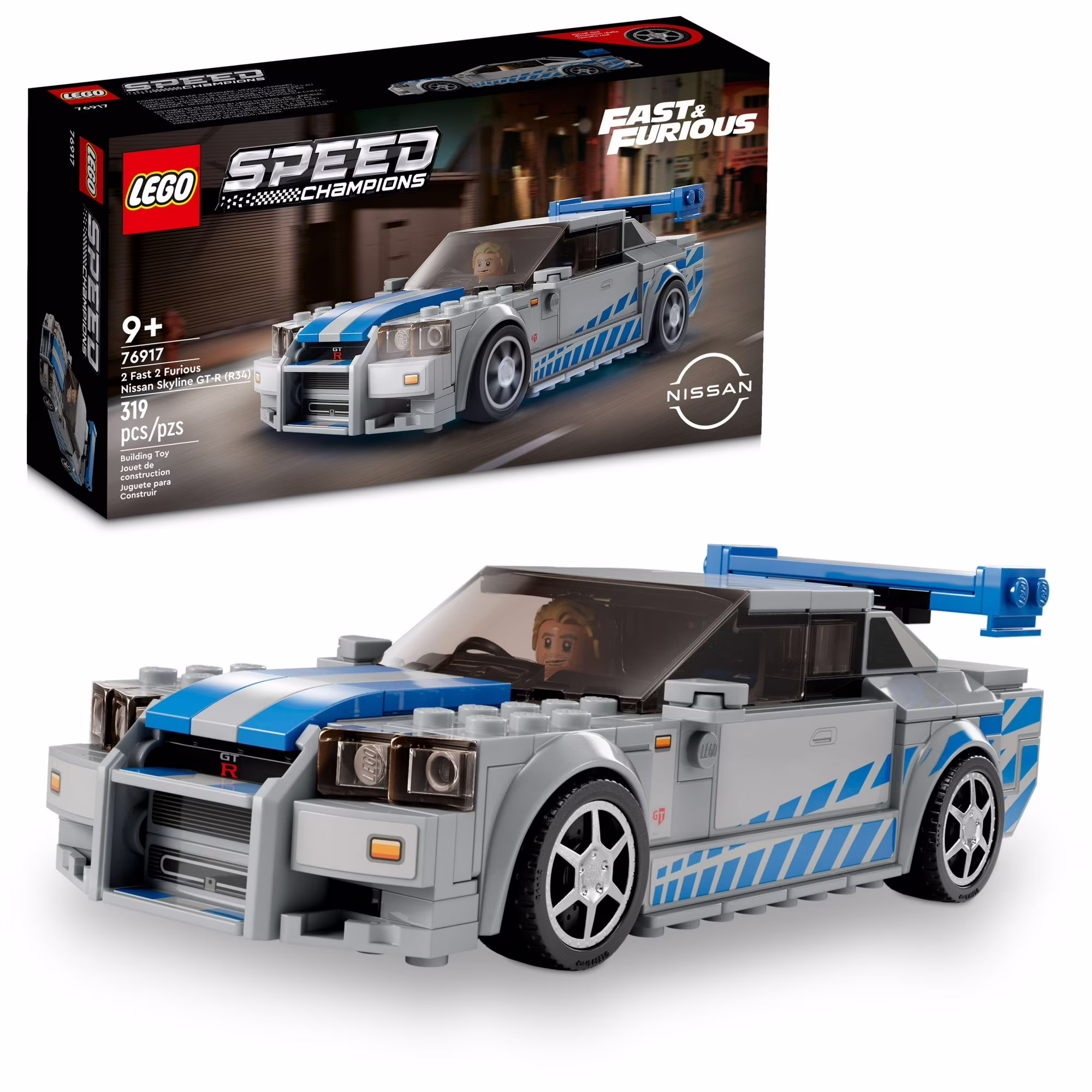 LEGO Speed Champions 2 Fast 2 Furious Nissan Skyline GT-R (R34) 76917 Race Car Toy Model Building Kit