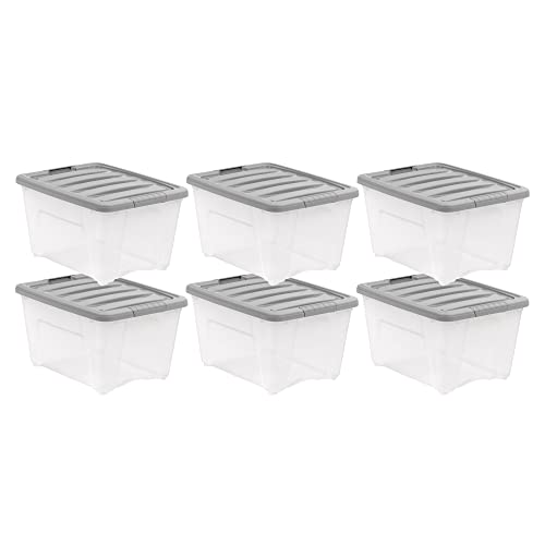 Amazon Basics 32 Quart Storage Containers, Set of 6, Clear/Grey
