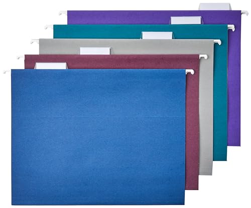 Amazon Basics 25-Pack Hanging File Folders, Jewel-tone, Letter Size
