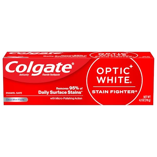 Colgate Optic White Stain Fighter Whitening Toothpaste, Clean Mint, 4.2 oz