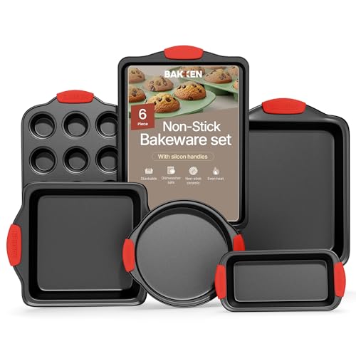 BAKKENMASTER 6-Piece Non-Stick Bakeware Set with Red Handles