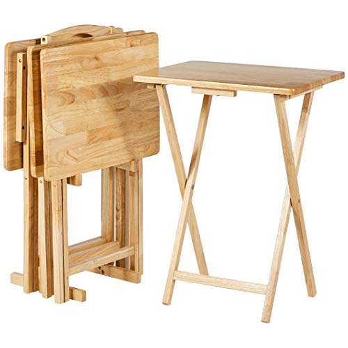 Amazon Basics Folding TV Tray Table Set, Natural, 4-Pack