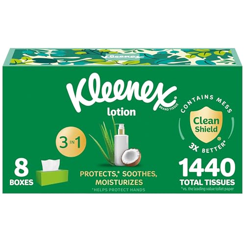 Kleenex Lotion Tissues, Coconut Oil, 8 Boxes, 3-Ply