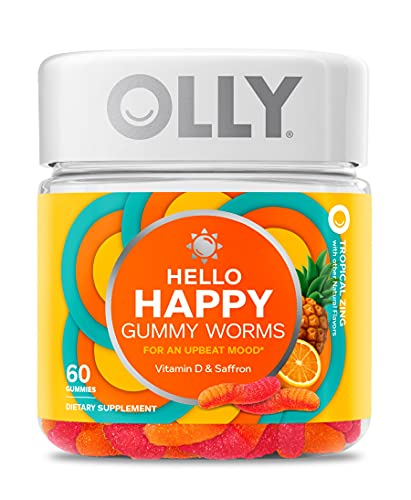 OLLY Hello Happy Gummy Worms, Mood Support, 60 Count