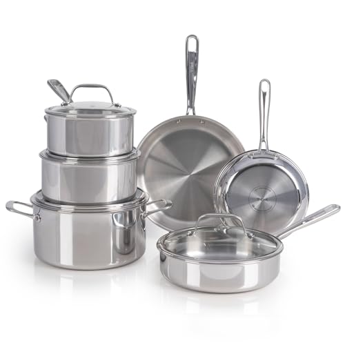 T-fal 10-Piece Stainless Steel Cookware Set, Induction Compatible