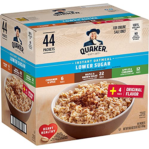 Quaker Lower Sugar Oatmeal Variety Pack, 44 Count