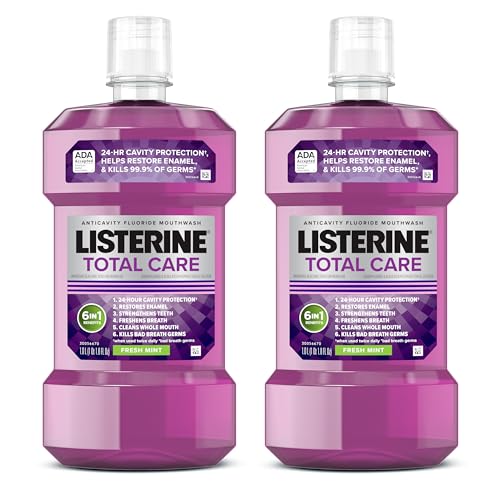 Listerine Total Care Fluoride Mouthwash, Fresh Mint, Twin Pack, 2×1 L