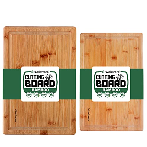 Freshware Bamboo Cutting Boards Set with Juice Groove, 2-Pack