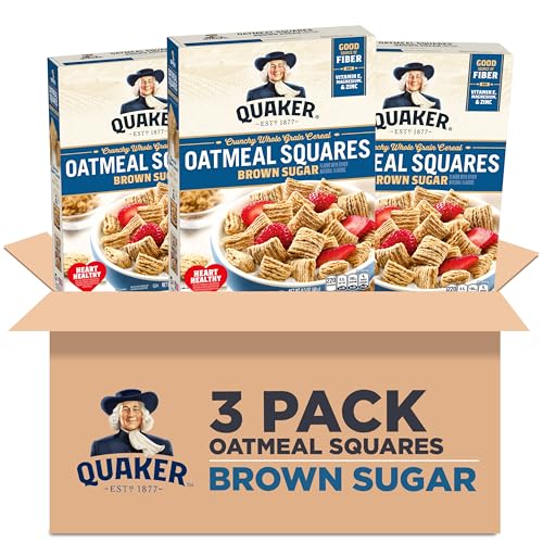 Quaker Oatmeal Squares Cereal, Brown Sugar, 14.5oz (3 Pack)