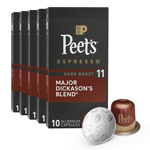 Peet’s Dark Roast Espresso Capsules, Nespresso Compatible, Major Dickason’s Blend, 50 Count