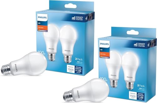 PHILIPS 4-Pack 10W LED Soft White Bulbs, Flicker-Free