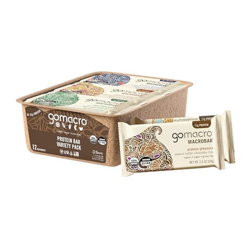 GoMacro Organic Vegan Protein Bars Variety Pack (12 Count)