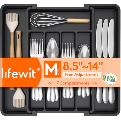 Lifewit Expandable Silverware Drawer Organizer, BPA-Free, Black