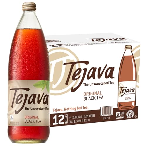 Tejava Unsweetened Black Iced Tea, 12 Pack, 1L Glass Bottles