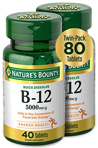 Nature’s Bounty Vitamin B12, 5000mcg, 80 Quick-Dissolve Tablets