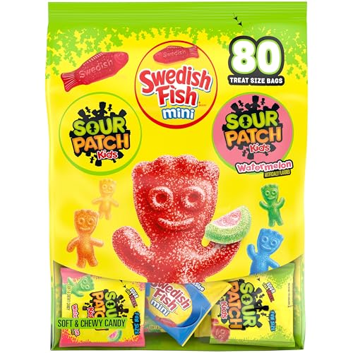 SOUR PATCH KIDS & SWEDISH FISH Mini Candy Variety Pack, 80 Packs