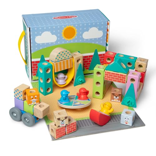 Melissa & Doug Town Snap & Play Wooden Blocks Set (73 Pcs)
