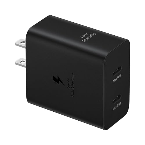 SAMSUNG 50W Duo Charger, 2 Ports, Fast Charge, Black