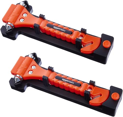 2-Pack Orange Car Safety Hammer: Window Breaker & Seatbelt Cutter