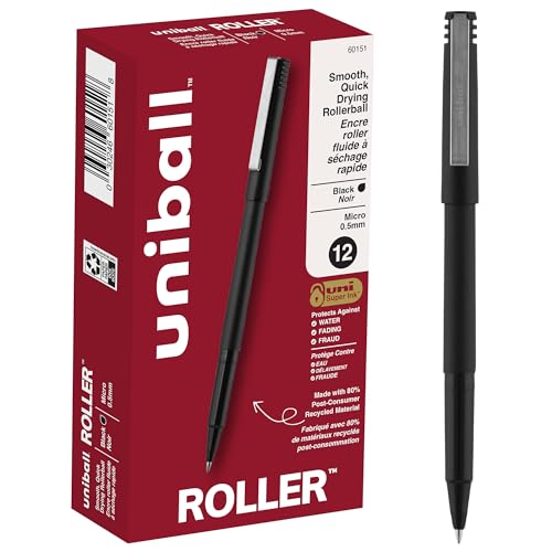 Uniball Micro Point Rollerball Pens (0.5mm), Black, 12-Pack